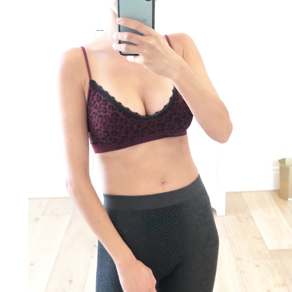 LAGUNA Burgundy Leopard Lace Trim Bralette - Picture 2 of 9